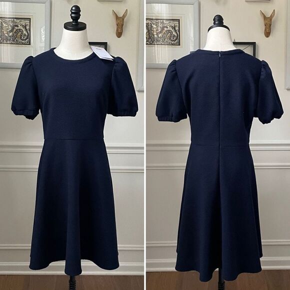 NWT Gal Meets Glam Kristen Dress Pouf Short Sleeve Fit and Flare Navy Blue  8 - Picture 1 of 10